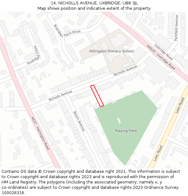 14, NICHOLLS AVENUE, UXBRIDGE, UB8 3JL: Location map and indicative extent of plot