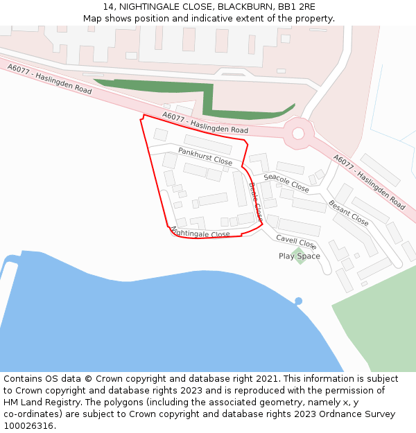 14, NIGHTINGALE CLOSE, BLACKBURN, BB1 2RE: Location map and indicative extent of plot