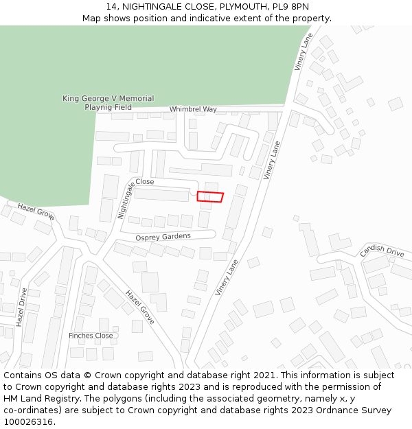 14, NIGHTINGALE CLOSE, PLYMOUTH, PL9 8PN: Location map and indicative extent of plot