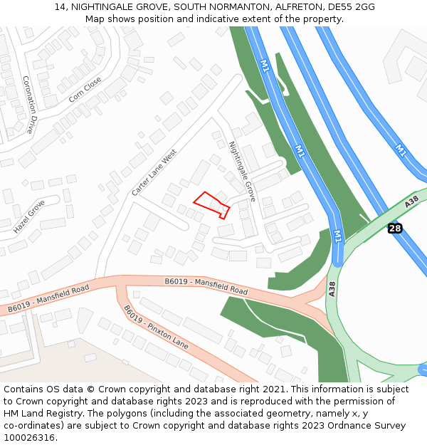 14, NIGHTINGALE GROVE, SOUTH NORMANTON, ALFRETON, DE55 2GG: Location map and indicative extent of plot