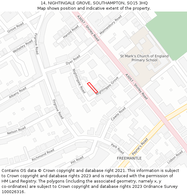 14, NIGHTINGALE GROVE, SOUTHAMPTON, SO15 3HQ: Location map and indicative extent of plot