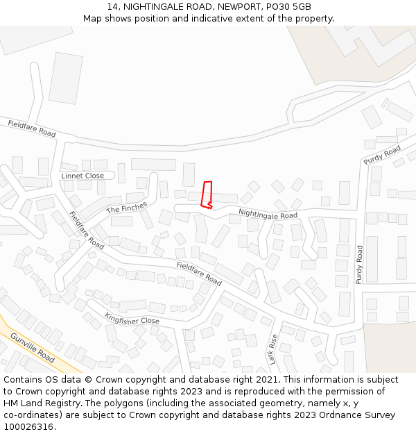 14, NIGHTINGALE ROAD, NEWPORT, PO30 5GB: Location map and indicative extent of plot