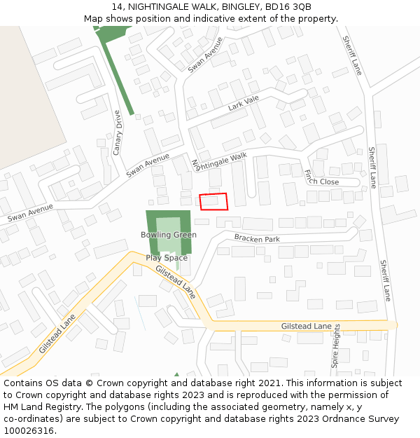 14, NIGHTINGALE WALK, BINGLEY, BD16 3QB: Location map and indicative extent of plot