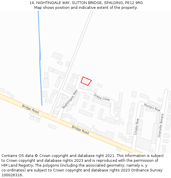 14, NIGHTINGALE WAY, SUTTON BRIDGE, SPALDING, PE12 9RG: Location map and indicative extent of plot