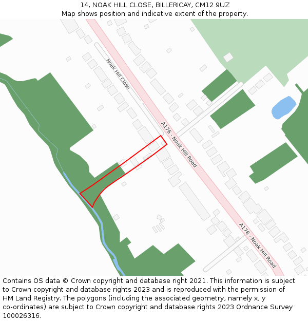 14, NOAK HILL CLOSE, BILLERICAY, CM12 9UZ: Location map and indicative extent of plot