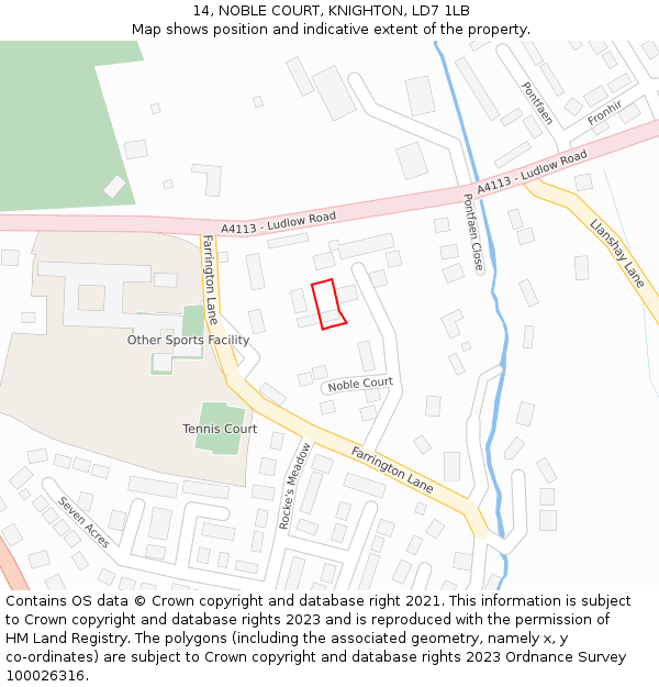 14, NOBLE COURT, KNIGHTON, LD7 1LB: Location map and indicative extent of plot