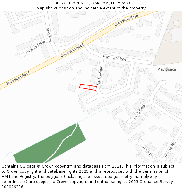 14, NOEL AVENUE, OAKHAM, LE15 6SQ: Location map and indicative extent of plot