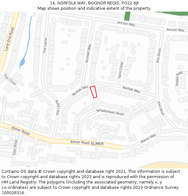 14, NORFOLK WAY, BOGNOR REGIS, PO22 6JF: Location map and indicative extent of plot