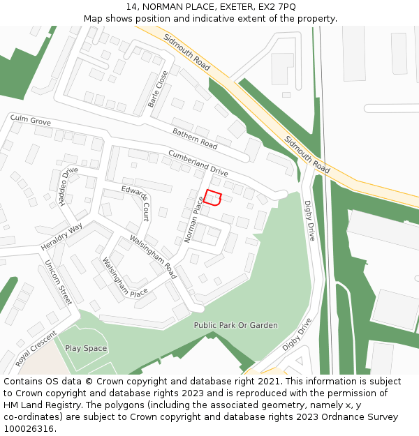 14, NORMAN PLACE, EXETER, EX2 7PQ: Location map and indicative extent of plot