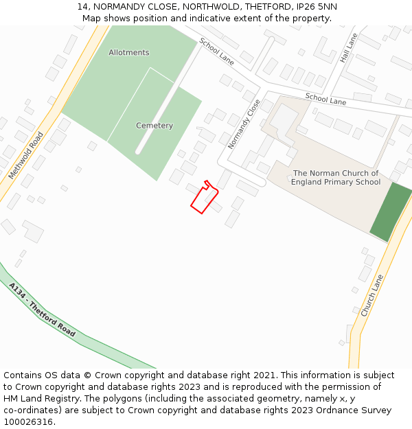 14, NORMANDY CLOSE, NORTHWOLD, THETFORD, IP26 5NN: Location map and indicative extent of plot