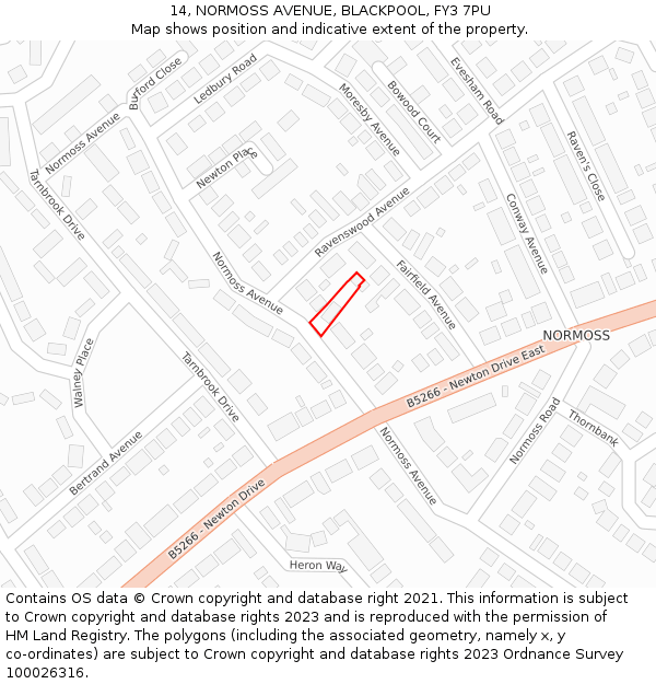 14, NORMOSS AVENUE, BLACKPOOL, FY3 7PU: Location map and indicative extent of plot