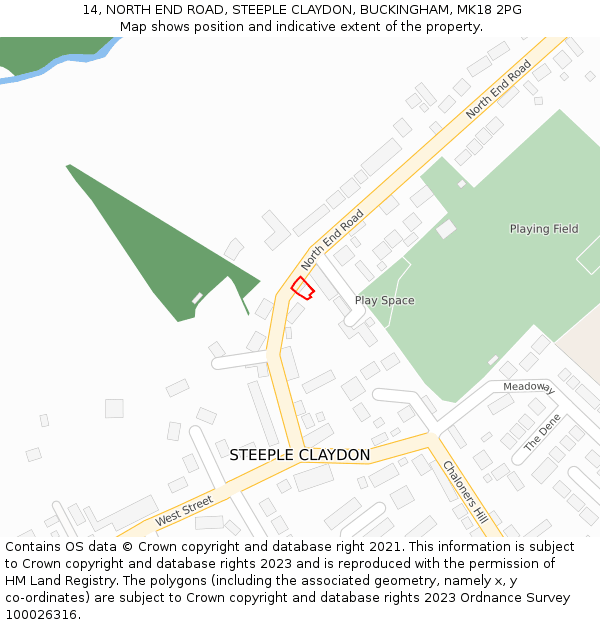 14, NORTH END ROAD, STEEPLE CLAYDON, BUCKINGHAM, MK18 2PG: Location map and indicative extent of plot