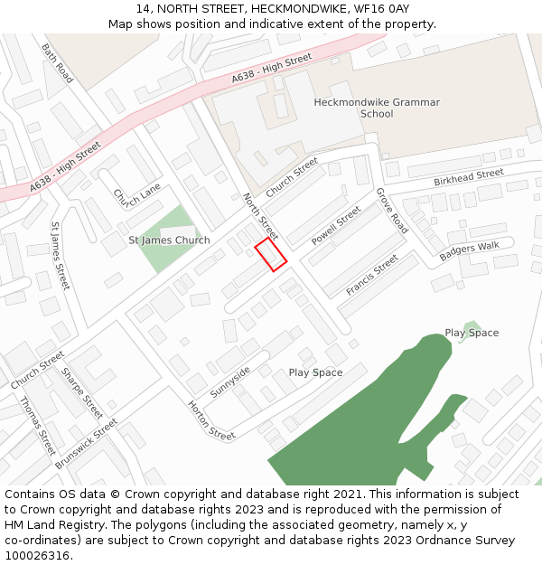 14, NORTH STREET, HECKMONDWIKE, WF16 0AY: Location map and indicative extent of plot
