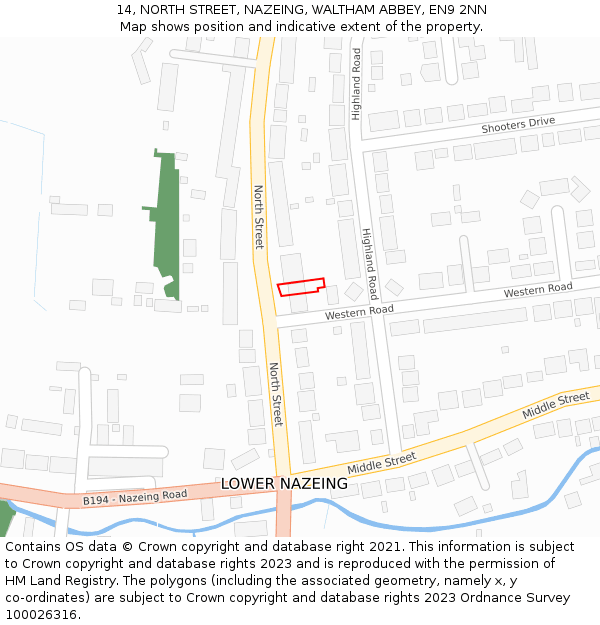 14, NORTH STREET, NAZEING, WALTHAM ABBEY, EN9 2NN: Location map and indicative extent of plot