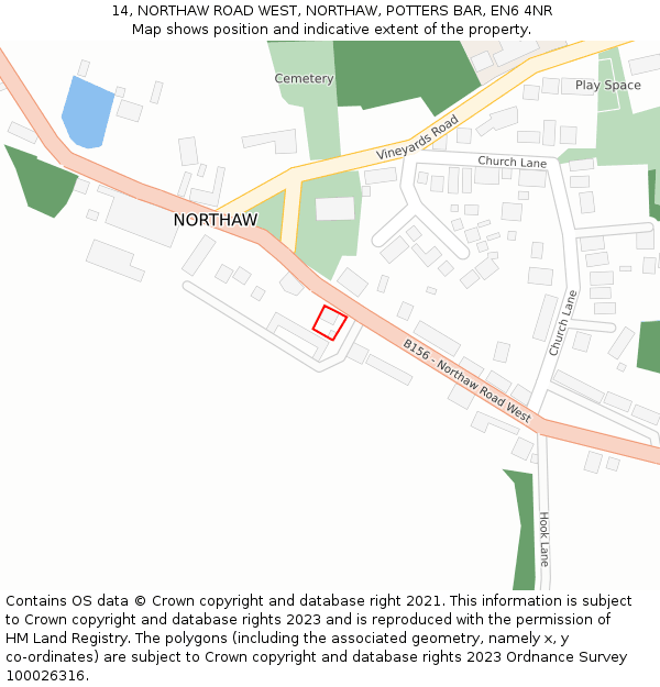 14, NORTHAW ROAD WEST, NORTHAW, POTTERS BAR, EN6 4NR: Location map and indicative extent of plot