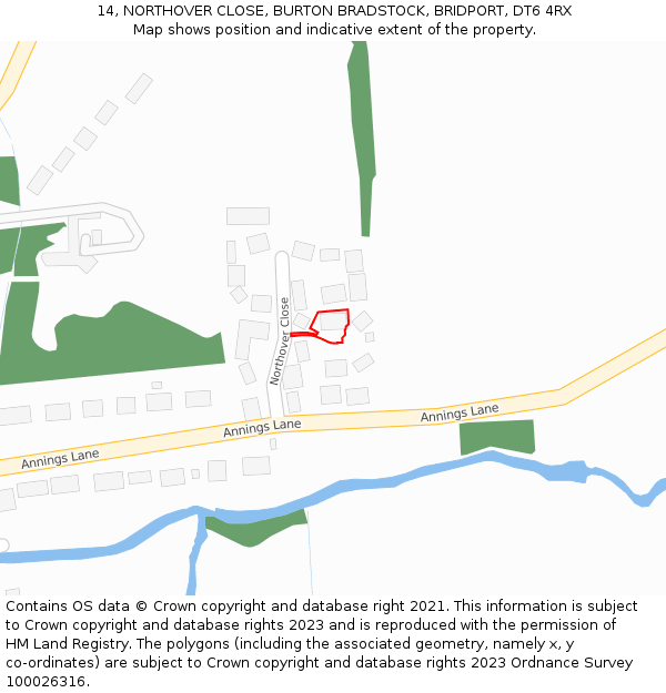 14, NORTHOVER CLOSE, BURTON BRADSTOCK, BRIDPORT, DT6 4RX: Location map and indicative extent of plot