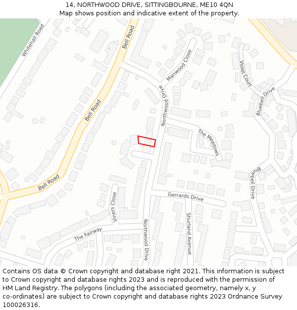 14, NORTHWOOD DRIVE, SITTINGBOURNE, ME10 4QN: Location map and indicative extent of plot