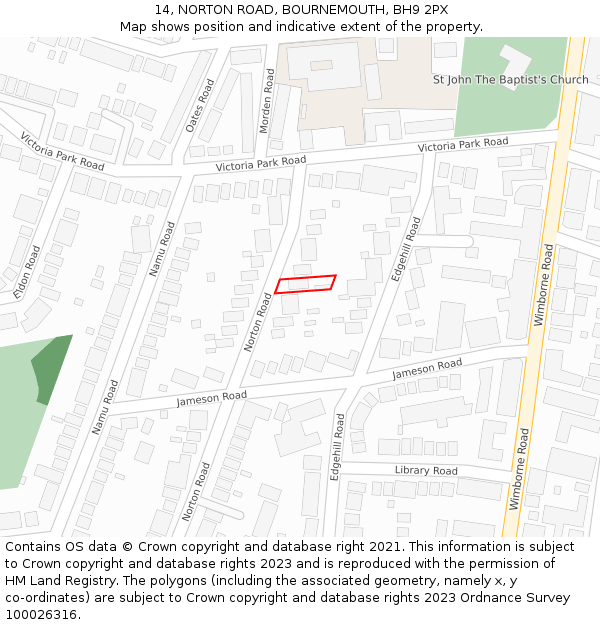 14, NORTON ROAD, BOURNEMOUTH, BH9 2PX: Location map and indicative extent of plot