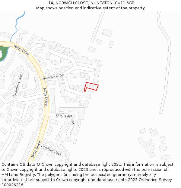 14, NORWICH CLOSE, NUNEATON, CV11 6GF: Location map and indicative extent of plot