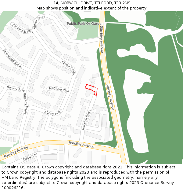 14, NORWICH DRIVE, TELFORD, TF3 2NS: Location map and indicative extent of plot