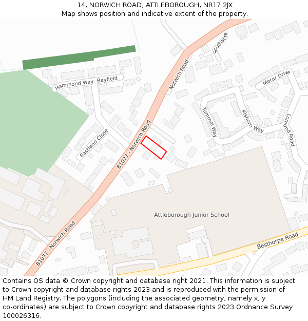 14, NORWICH ROAD, ATTLEBOROUGH, NR17 2JX: Location map and indicative extent of plot