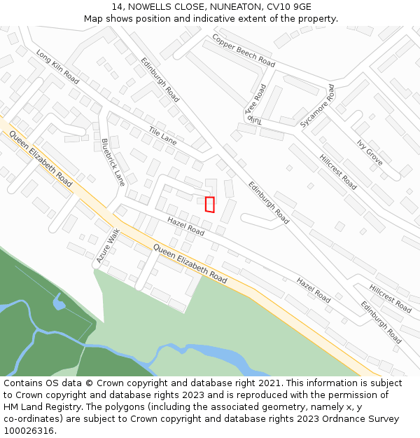 14, NOWELLS CLOSE, NUNEATON, CV10 9GE: Location map and indicative extent of plot