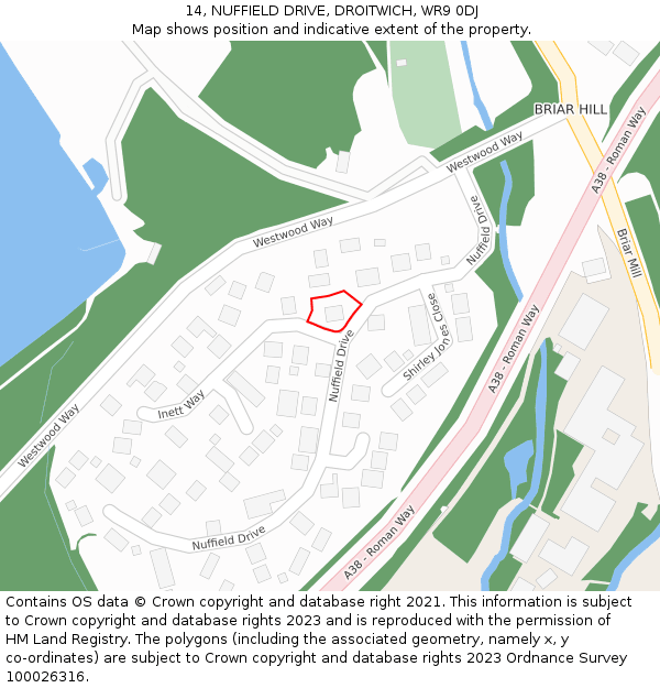 14, NUFFIELD DRIVE, DROITWICH, WR9 0DJ: Location map and indicative extent of plot