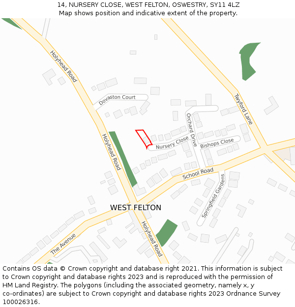 14, NURSERY CLOSE, WEST FELTON, OSWESTRY, SY11 4LZ: Location map and indicative extent of plot