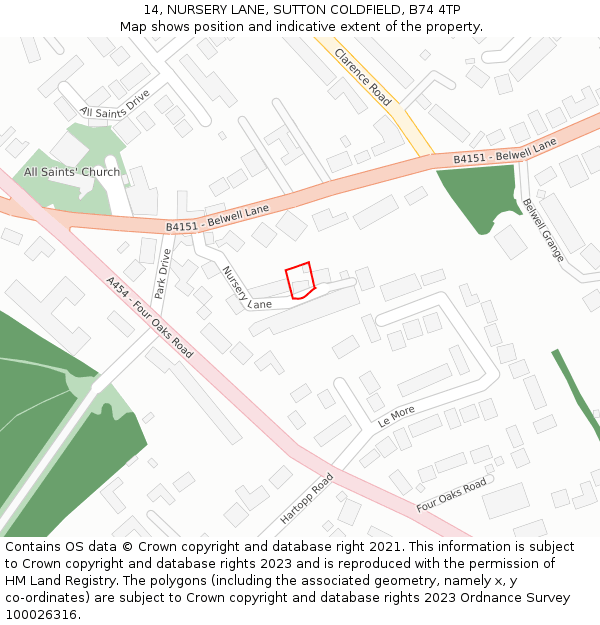 14, NURSERY LANE, SUTTON COLDFIELD, B74 4TP: Location map and indicative extent of plot