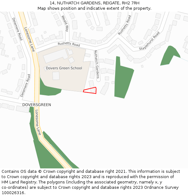 14, NUTHATCH GARDENS, REIGATE, RH2 7RH: Location map and indicative extent of plot