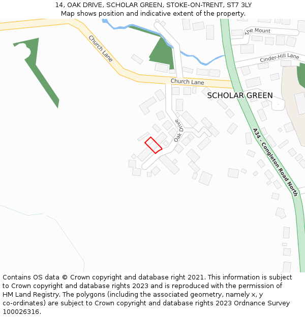 14, OAK DRIVE, SCHOLAR GREEN, STOKE-ON-TRENT, ST7 3LY: Location map and indicative extent of plot