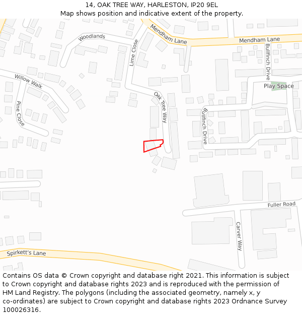 14, OAK TREE WAY, HARLESTON, IP20 9EL: Location map and indicative extent of plot