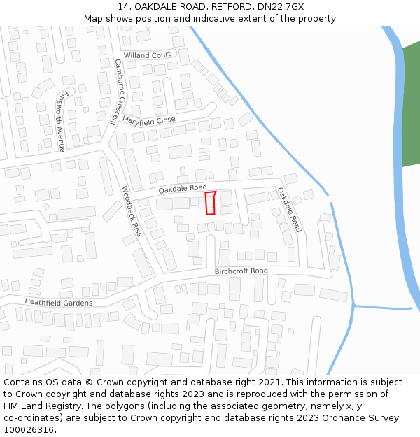 14, OAKDALE ROAD, RETFORD, DN22 7GX: Location map and indicative extent of plot