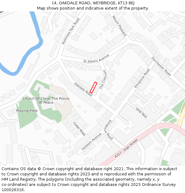 14, OAKDALE ROAD, WEYBRIDGE, KT13 8EJ: Location map and indicative extent of plot