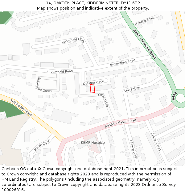 14, OAKDEN PLACE, KIDDERMINSTER, DY11 6BP: Location map and indicative extent of plot