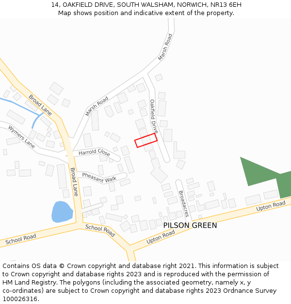 14, OAKFIELD DRIVE, SOUTH WALSHAM, NORWICH, NR13 6EH: Location map and indicative extent of plot