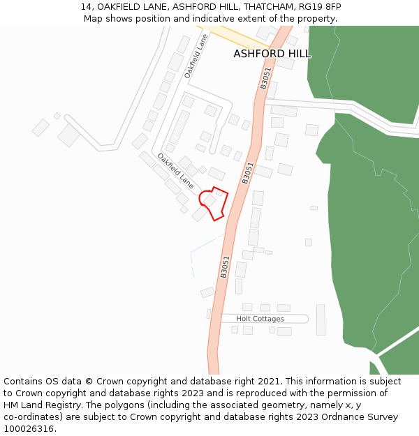 14, OAKFIELD LANE, ASHFORD HILL, THATCHAM, RG19 8FP: Location map and indicative extent of plot