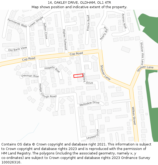 14, OAKLEY DRIVE, OLDHAM, OL1 4TR: Location map and indicative extent of plot