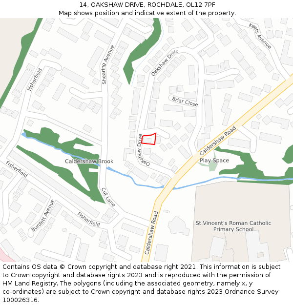 14, OAKSHAW DRIVE, ROCHDALE, OL12 7PF: Location map and indicative extent of plot