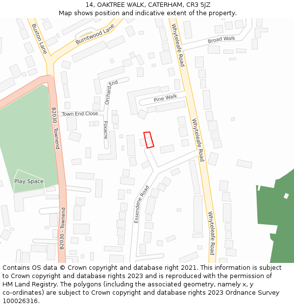 14, OAKTREE WALK, CATERHAM, CR3 5JZ: Location map and indicative extent of plot