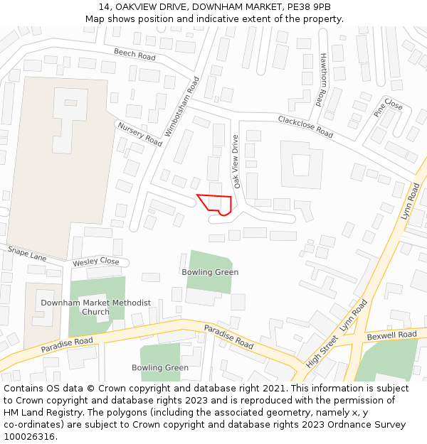 14, OAKVIEW DRIVE, DOWNHAM MARKET, PE38 9PB: Location map and indicative extent of plot