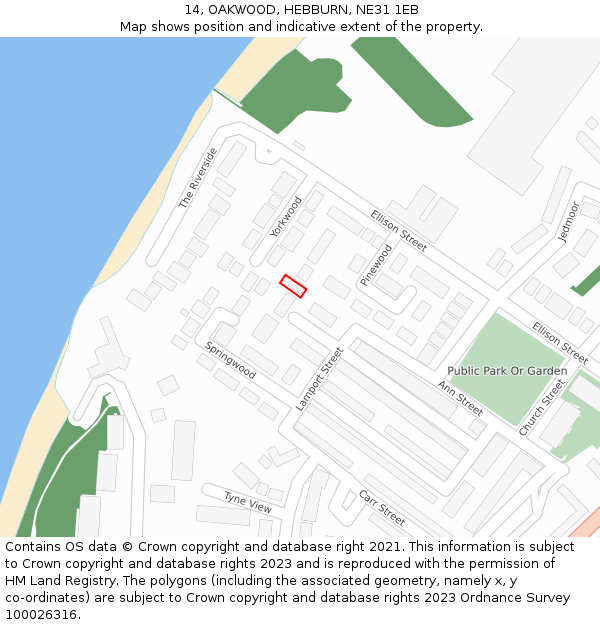 14, OAKWOOD, HEBBURN, NE31 1EB: Location map and indicative extent of plot