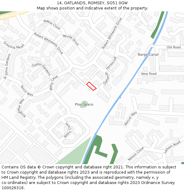 14, OATLANDS, ROMSEY, SO51 0GW: Location map and indicative extent of plot