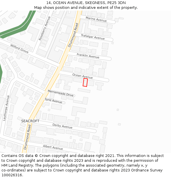 14, OCEAN AVENUE, SKEGNESS, PE25 3DN: Location map and indicative extent of plot