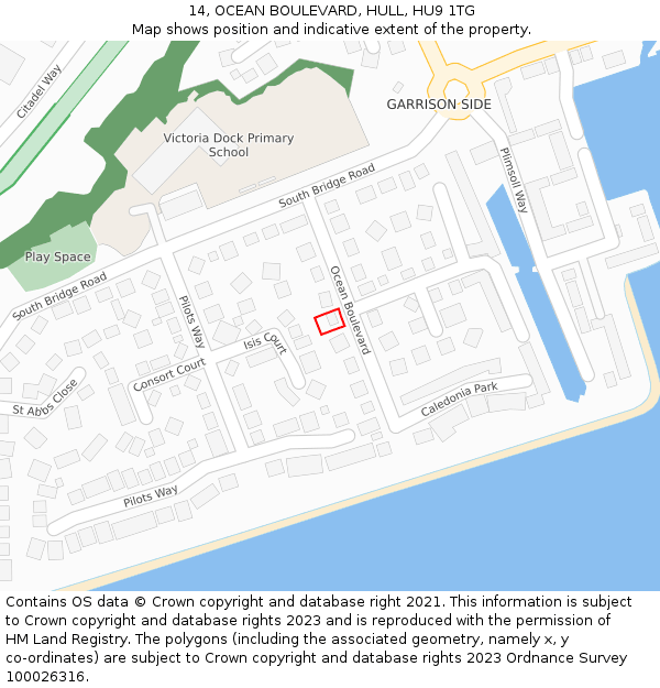 14, OCEAN BOULEVARD, HULL, HU9 1TG: Location map and indicative extent of plot