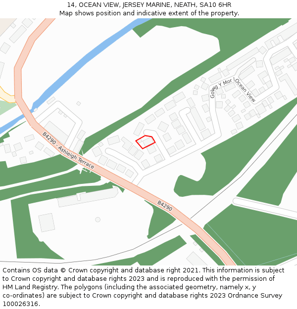14, OCEAN VIEW, JERSEY MARINE, NEATH, SA10 6HR: Location map and indicative extent of plot