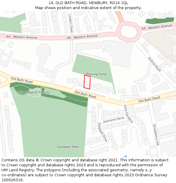 14, OLD BATH ROAD, NEWBURY, RG14 1QL: Location map and indicative extent of plot