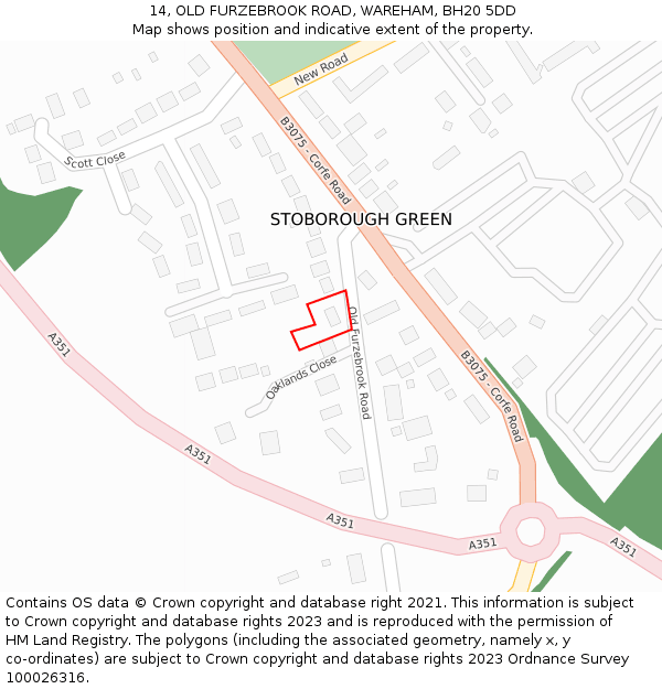 14, OLD FURZEBROOK ROAD, WAREHAM, BH20 5DD: Location map and indicative extent of plot