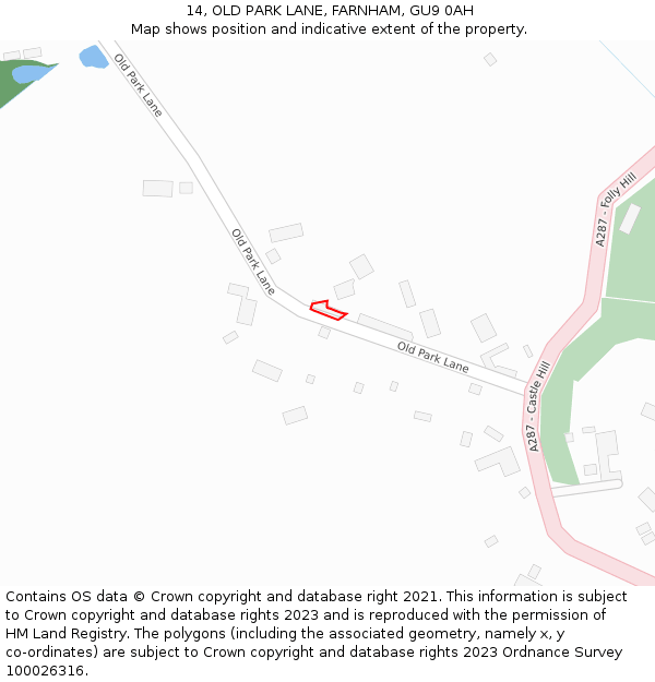 14, OLD PARK LANE, FARNHAM, GU9 0AH: Location map and indicative extent of plot