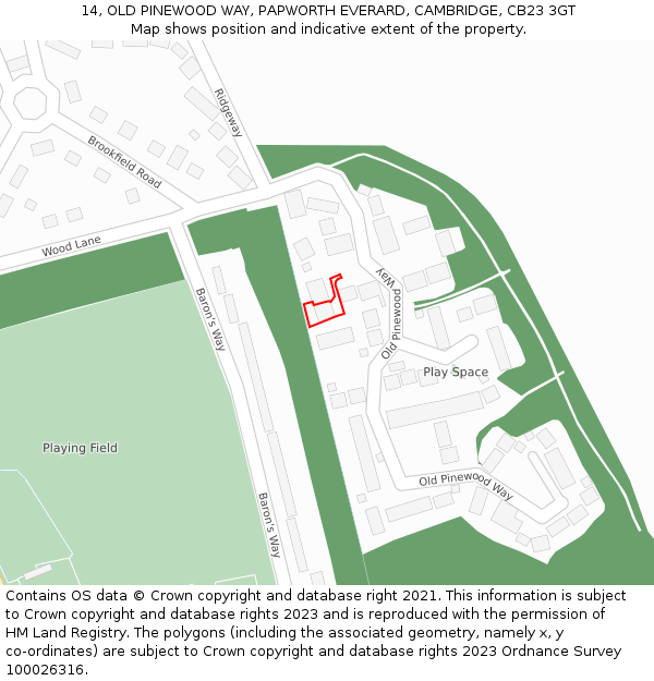 14, OLD PINEWOOD WAY, PAPWORTH EVERARD, CAMBRIDGE, CB23 3GT: Location map and indicative extent of plot